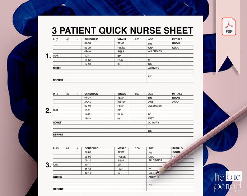 Printable 3 Patient Nurse Report Sheet PDF - Etsy