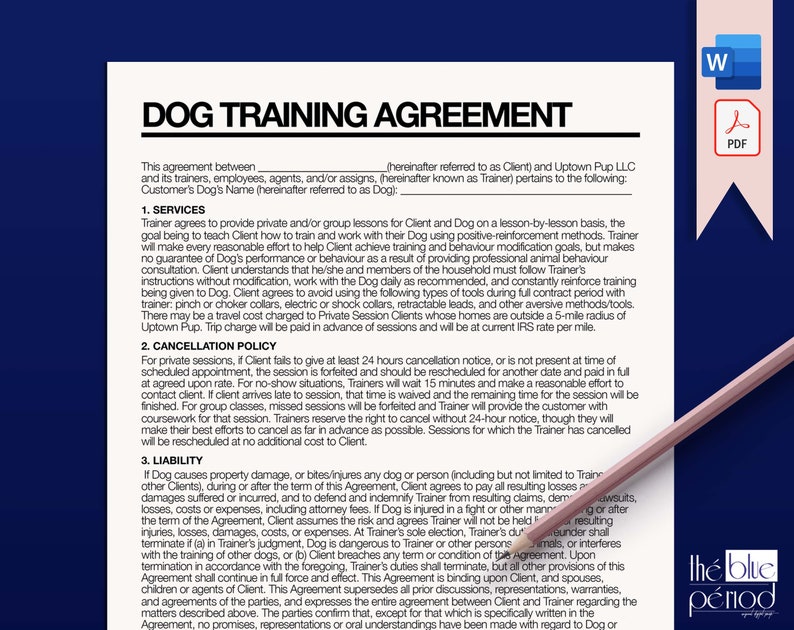 Editable Dog Training Agreement Etsy