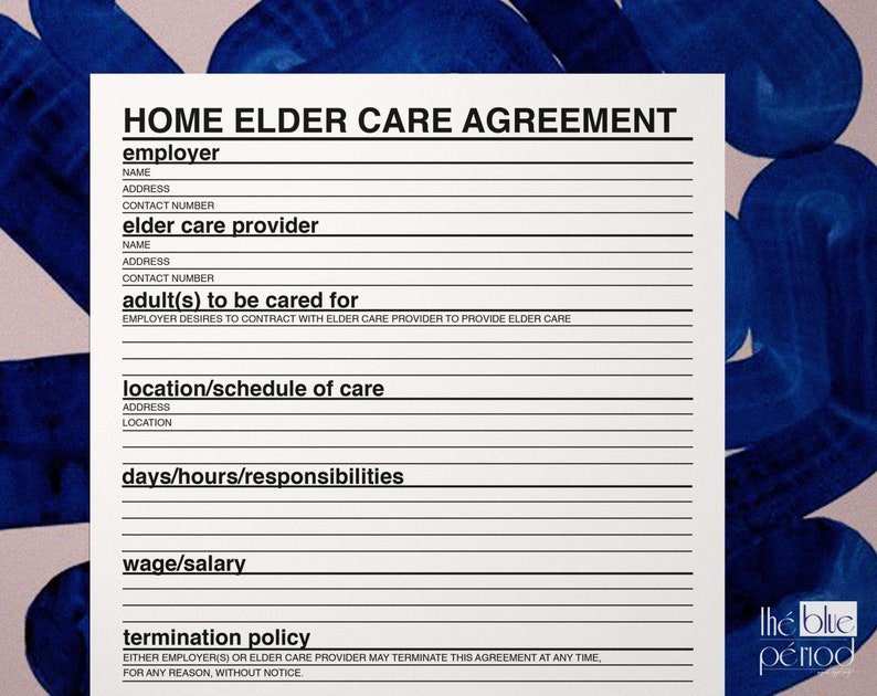 Home Elder Agreement Template Printable Home Health Care - Etsy