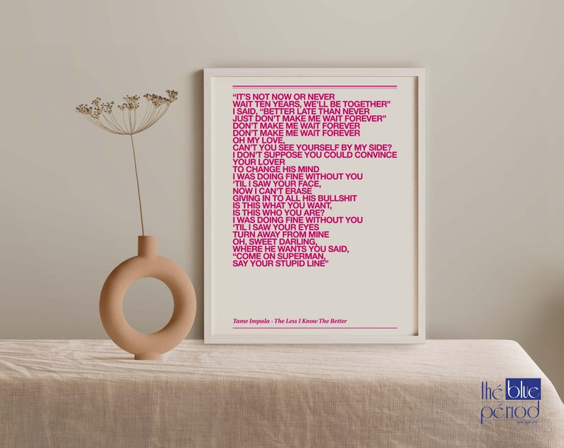 Tame Impala Poster the Less I Know the Better Lyrics Etsy