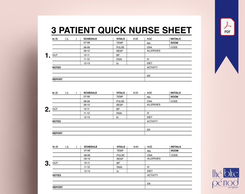 Printable 3 Patient Nurse Report Sheet PDF - Etsy