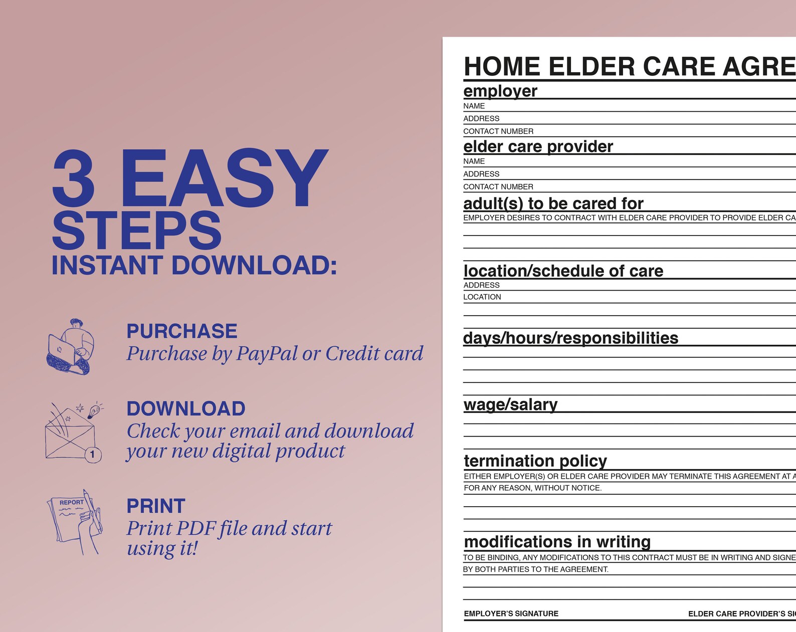 Home Elder Agreement Template, Printable Home Health Care Contract - Etsy