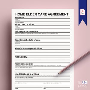 Home Elder Agreement Template, Printable Home Health Care Contract - Etsy