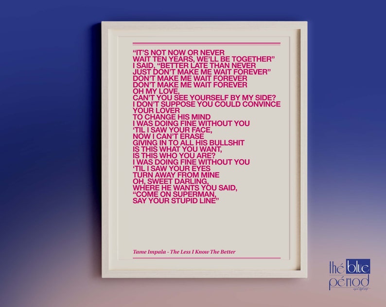 Tame Impala Poster the Less I Know the Better Lyrics Etsy