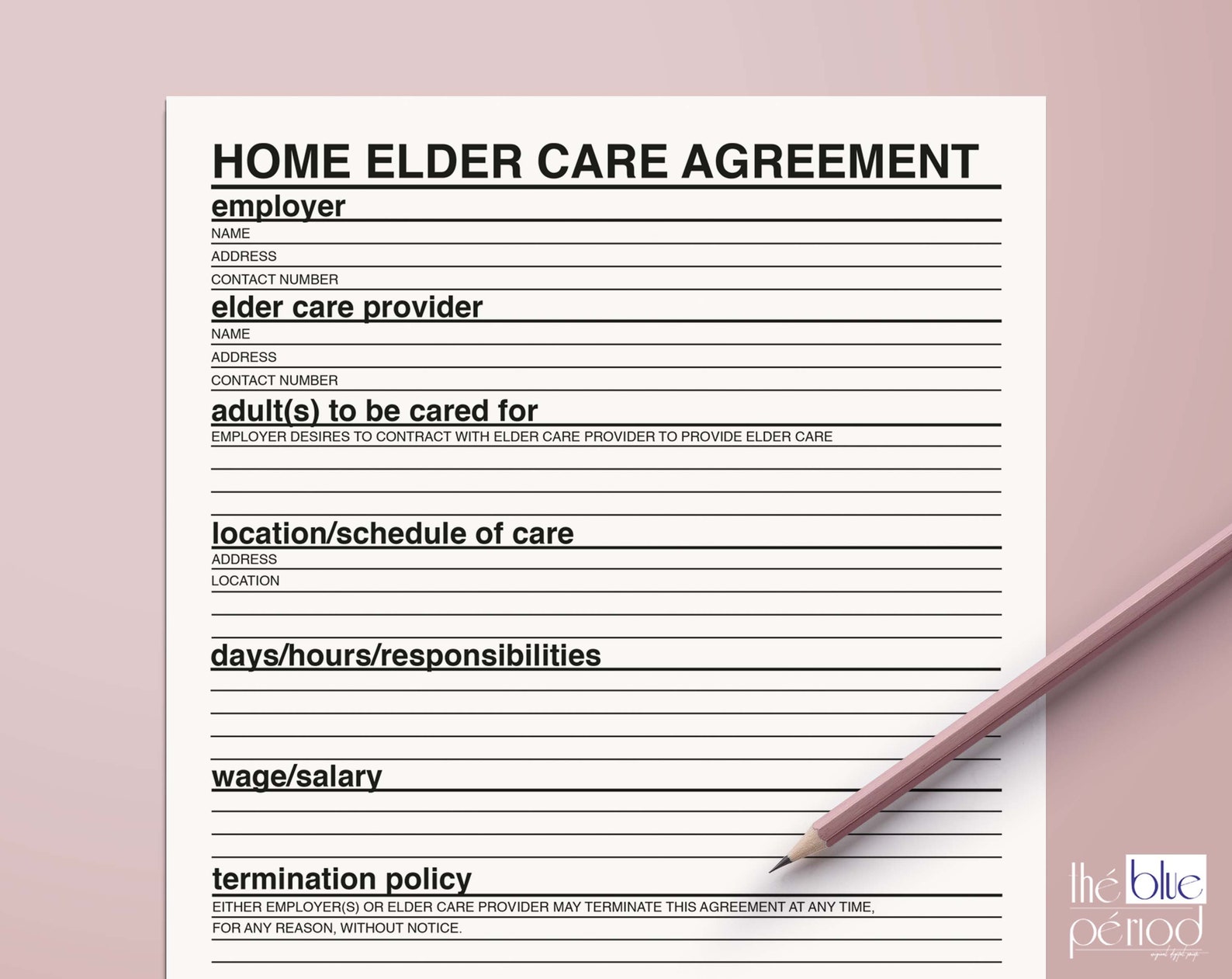 Home Elder Agreement Template Printable Home Health Care - Etsy