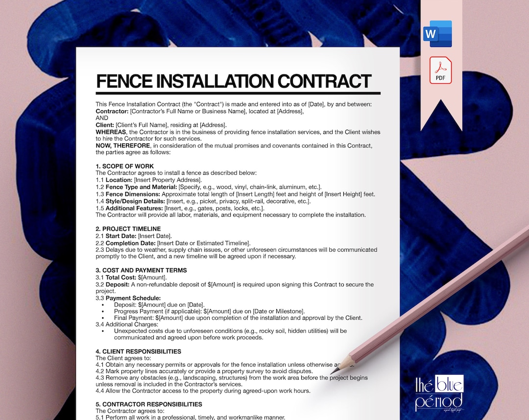 Editable Fence Installation Contract - Etsy