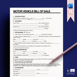Editable Motor Vehicle Bill of Sale