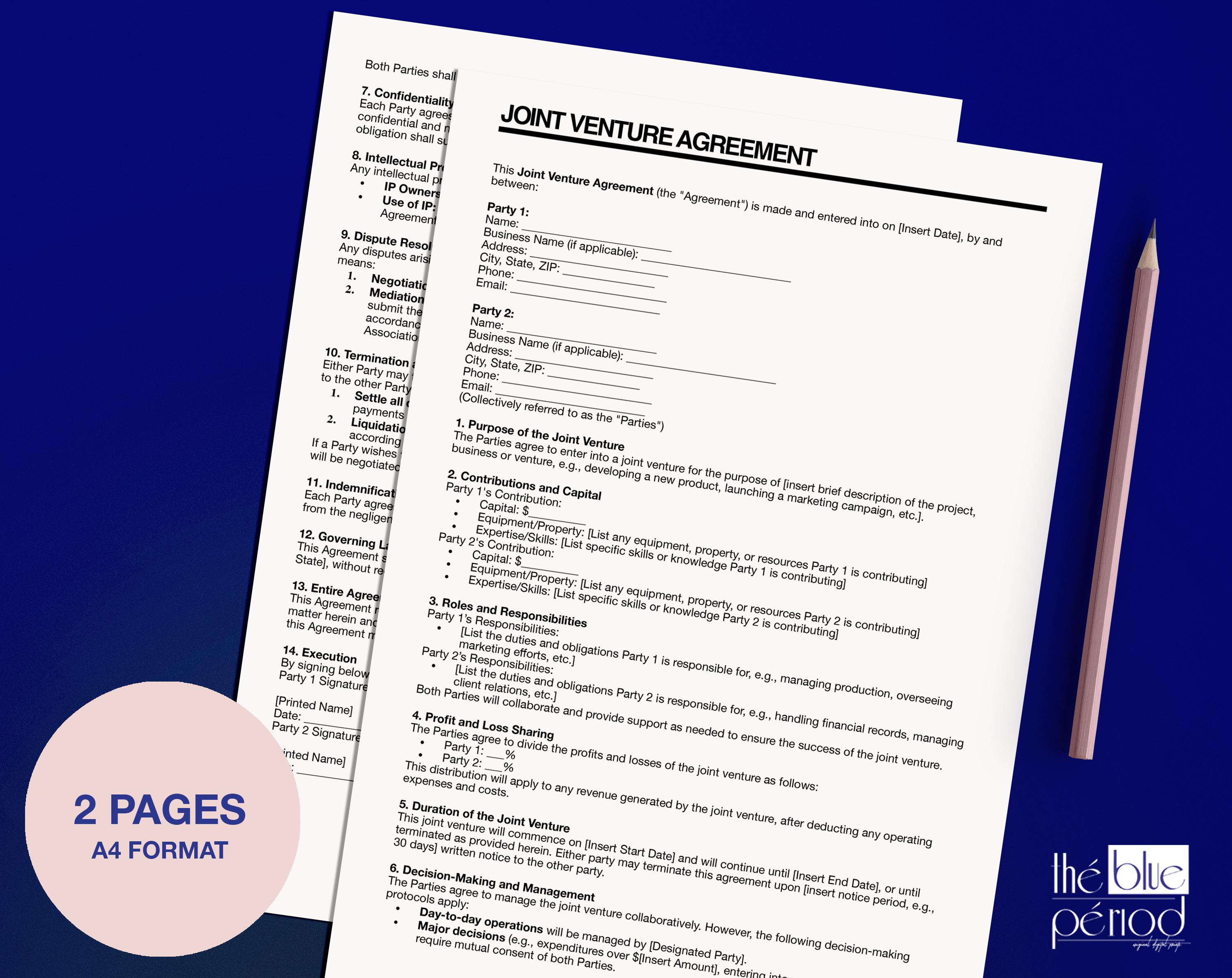 Editable Joint Venture Agreement Template - Etsy