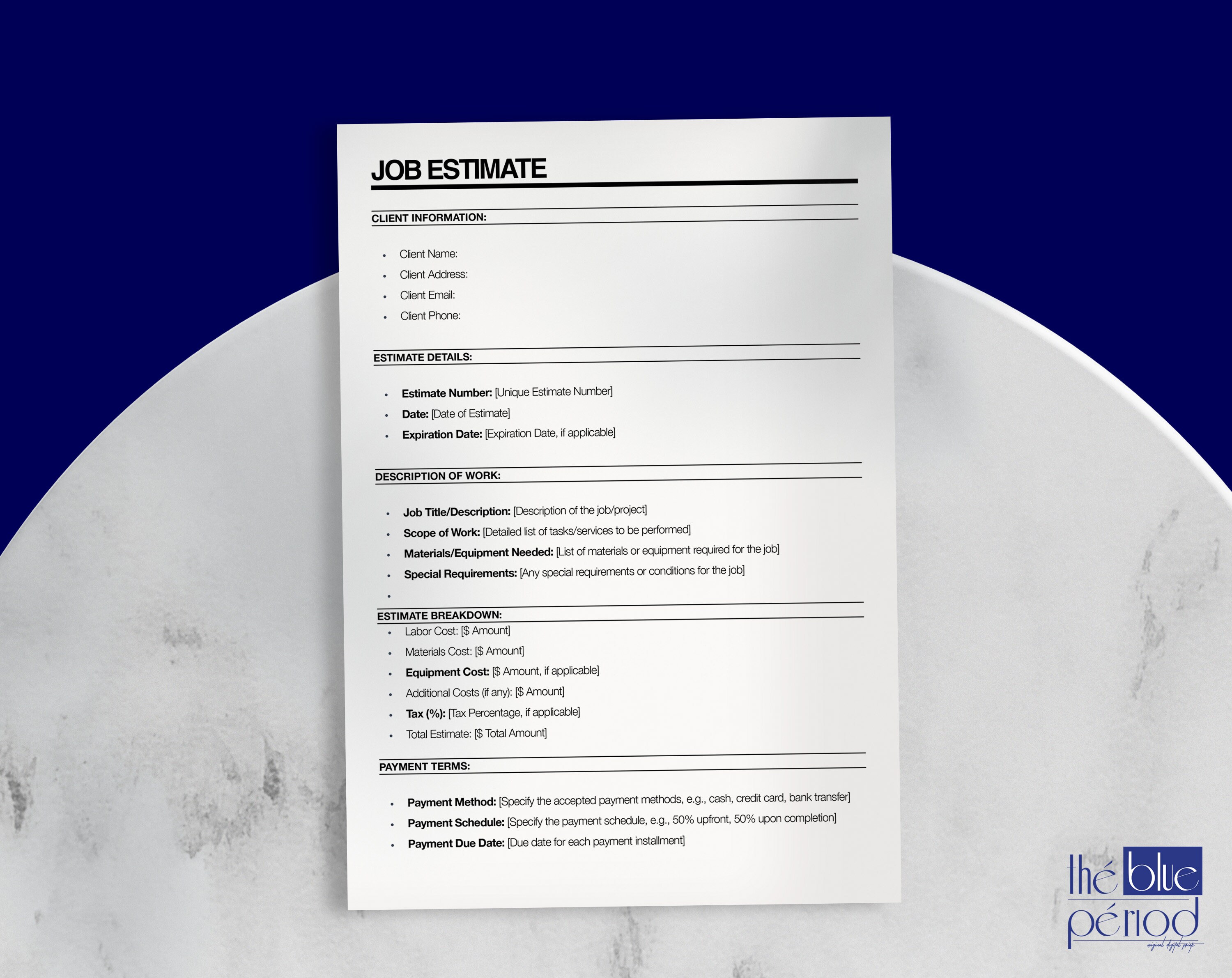 Editable Job Estimate Template - Etsy