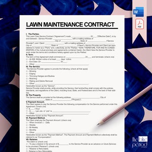 Editable Lawn Maintenance Contract Etsy