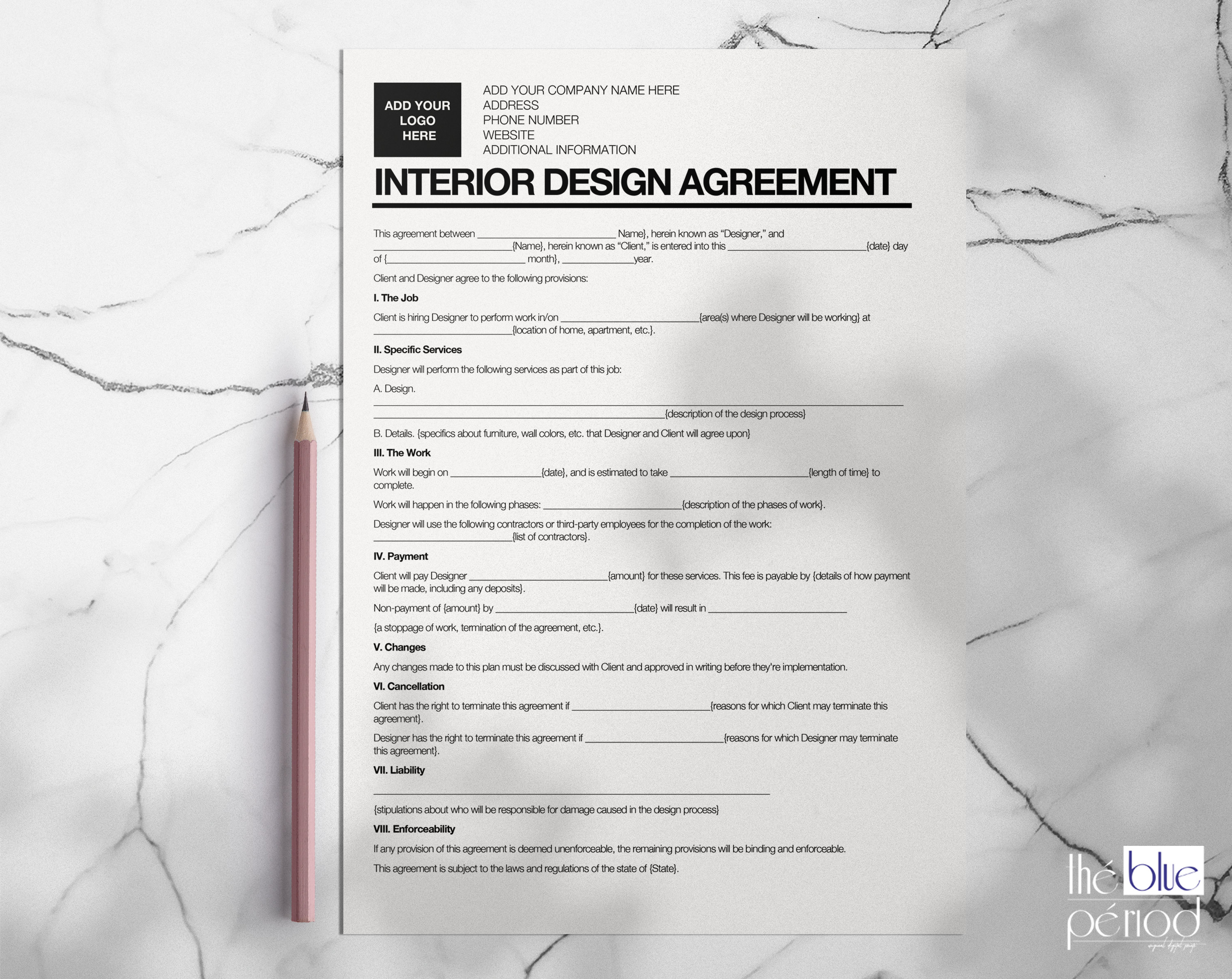 Editable Interior Design Contract With Logo Microsoft Word Format - Etsy