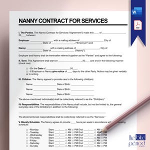 Editable Nanny Agreement Template (Digital PDF & Word)