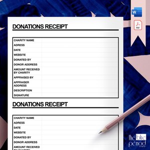 Editable Donations Receipt Form (Digital PDF & Word)