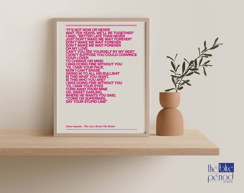 Tame Impala Poster the Less I Know the Better Lyrics Etsy