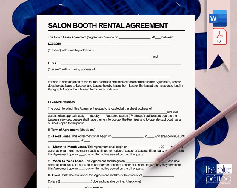 Editable Salon Booth Rental Agreement - Etsy