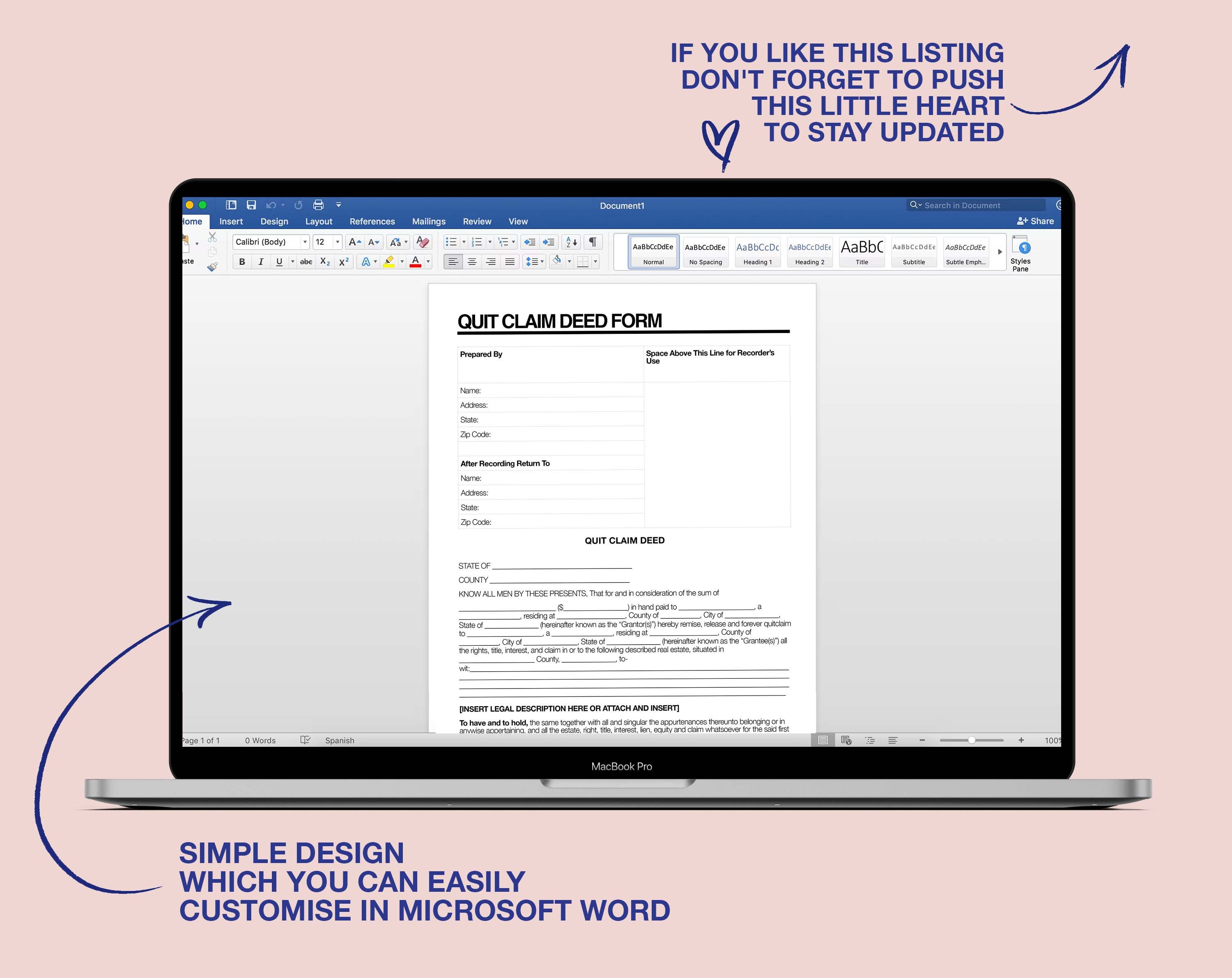 Editable Quit Claim Deed Form Etsy