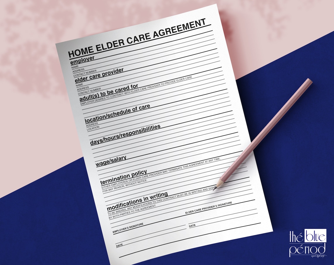 Home Elder Agreement Template, Printable Home Health Care Contract - Etsy