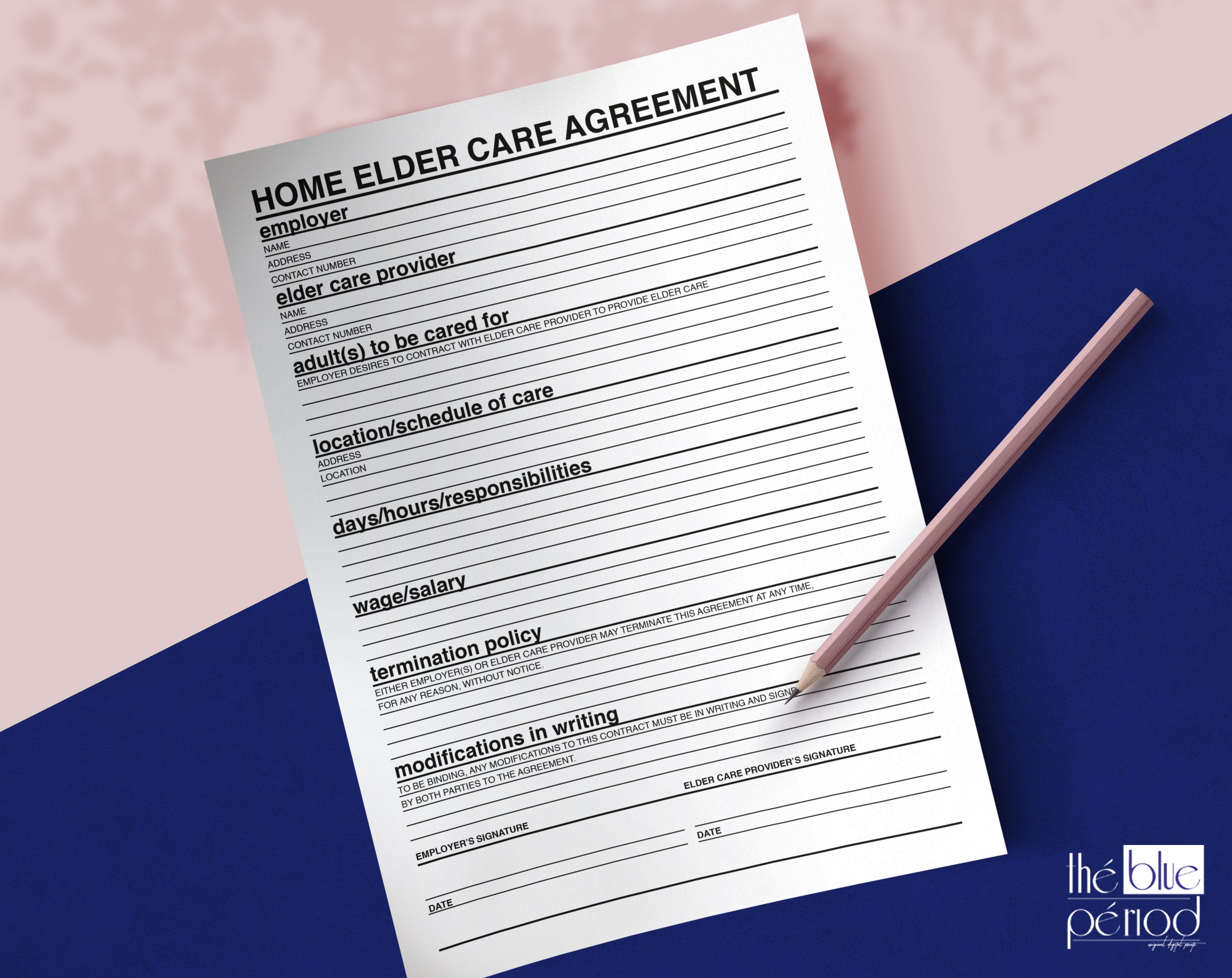 Home Elder Agreement Template, Printable Home Health Care Contract - Etsy