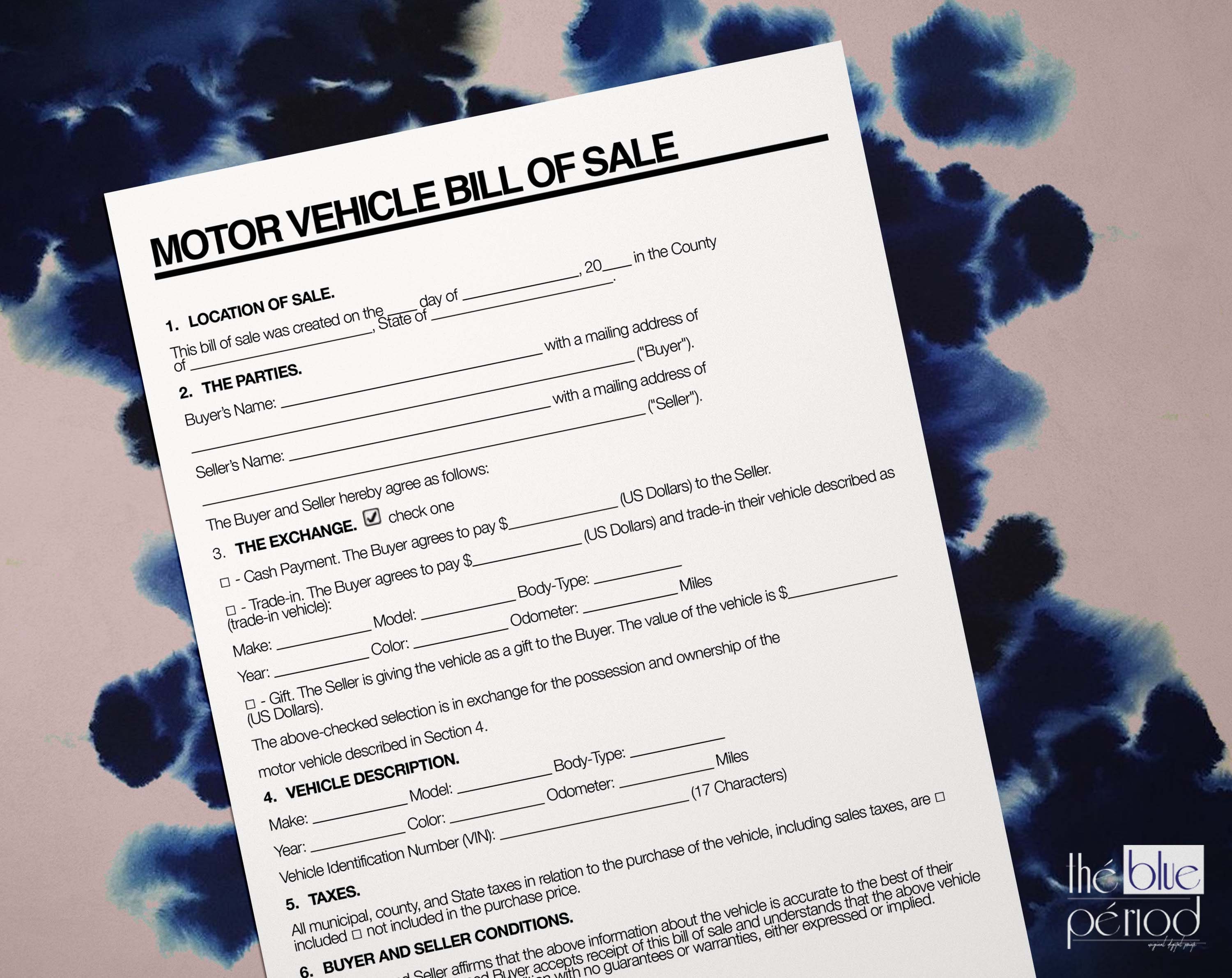 Editable Motor Vehicle Bill of Sale - Etsy
