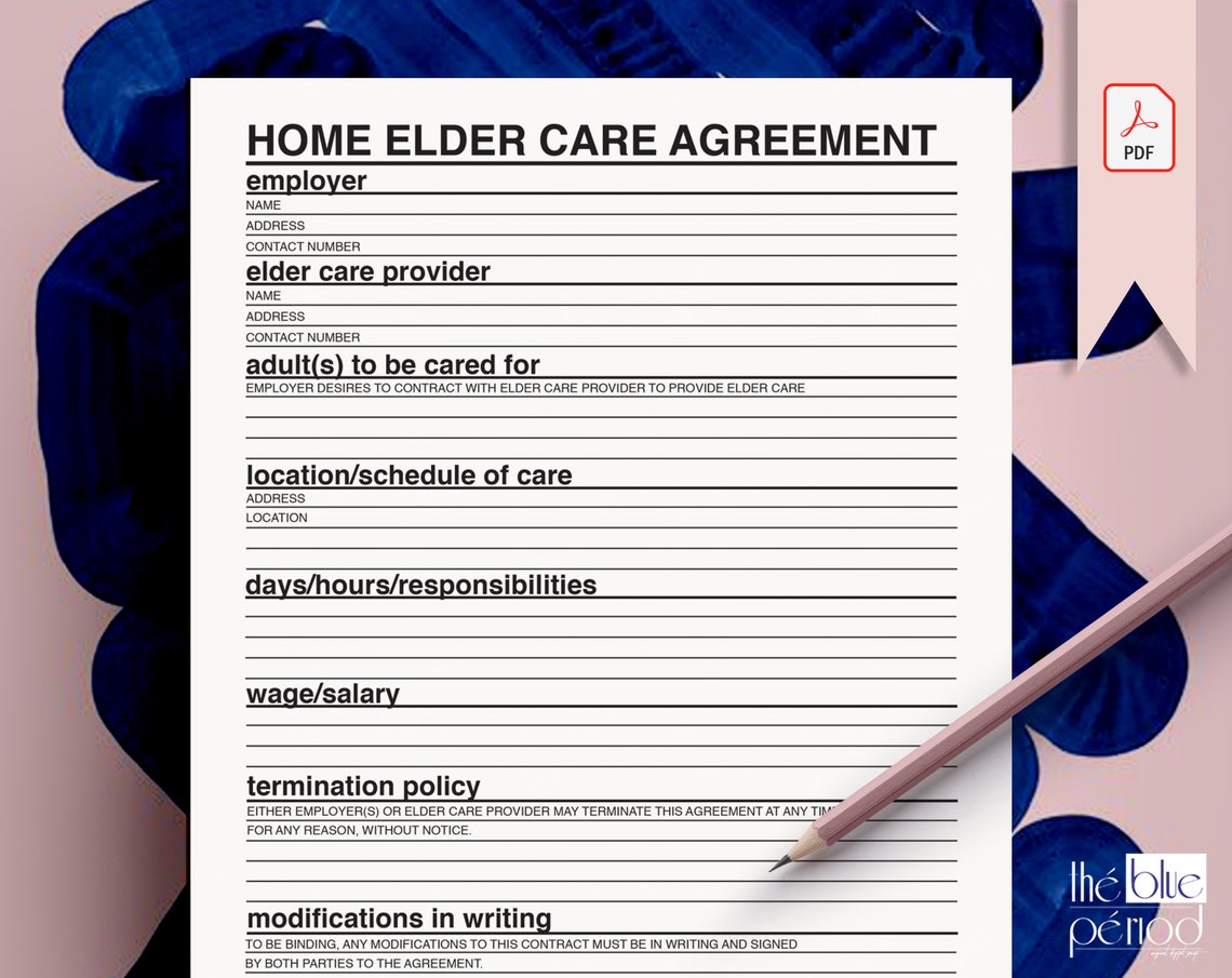 Home Elder Agreement Template Printable Home Health Care Etsy Home Elder Agreement Template Printable Home Health Care Etsy