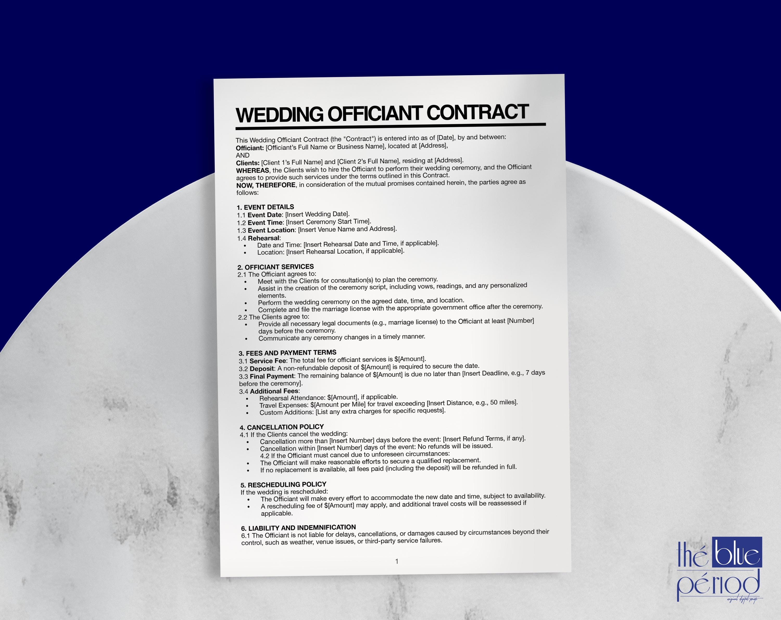 Editable Wedding Officiant Contract Template Etsy