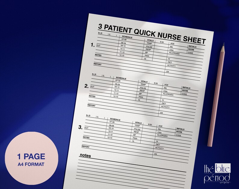Printable 3 Patient Nurse Report Sheet PDF - Etsy