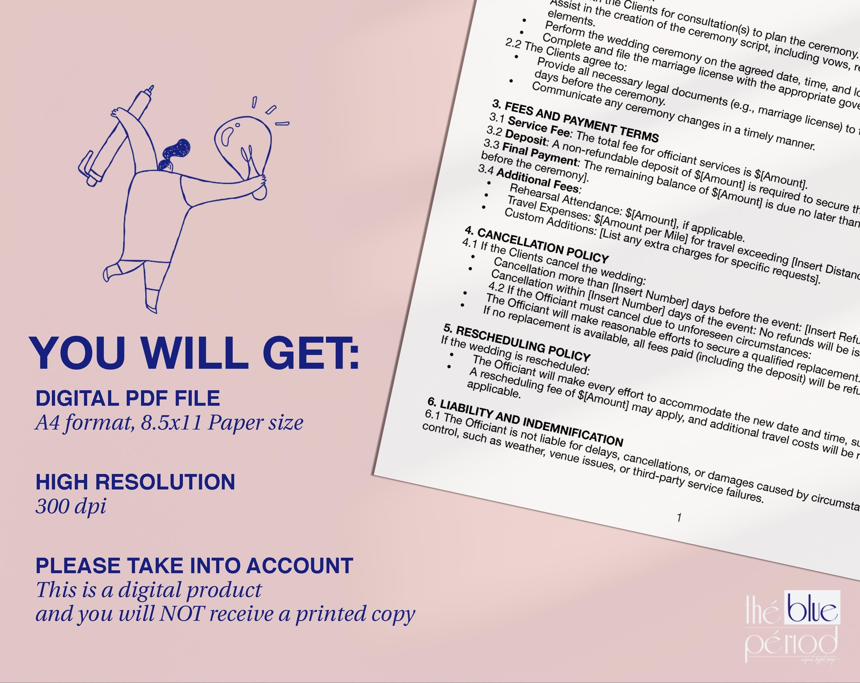 Editable Wedding Officiant Contract Template Etsy