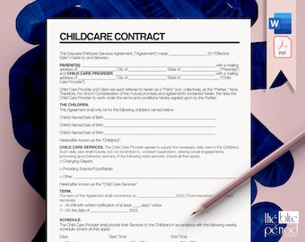 Editable Childcare Contract Form | Nanny Agreement