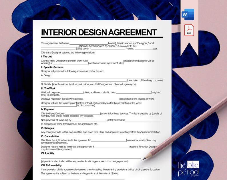 Editable Interior Design Contract Template (PDF & Word Format) - Etsy