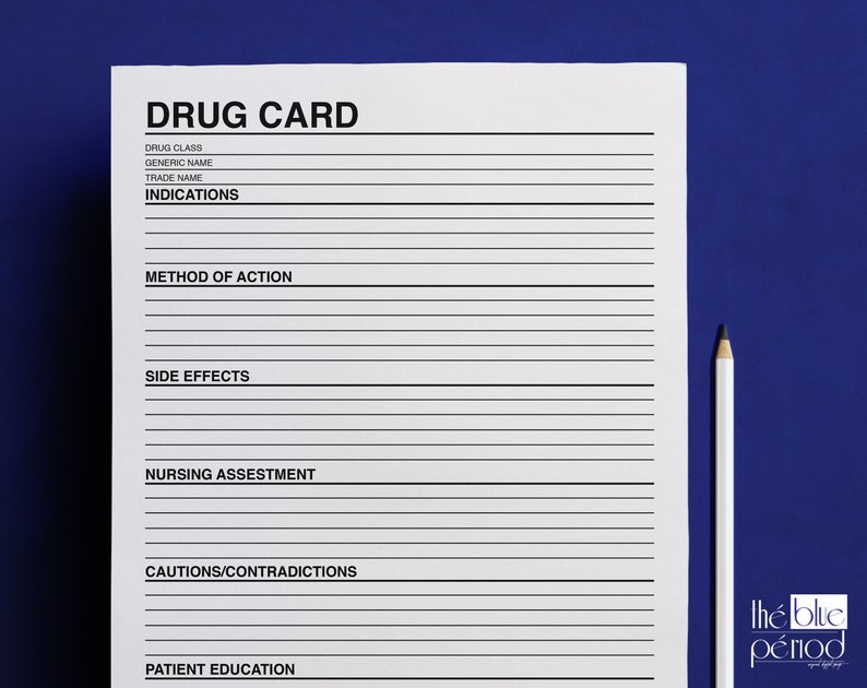 Pharmacology Printable Drug Cards Template Printable Drug | Etsy
