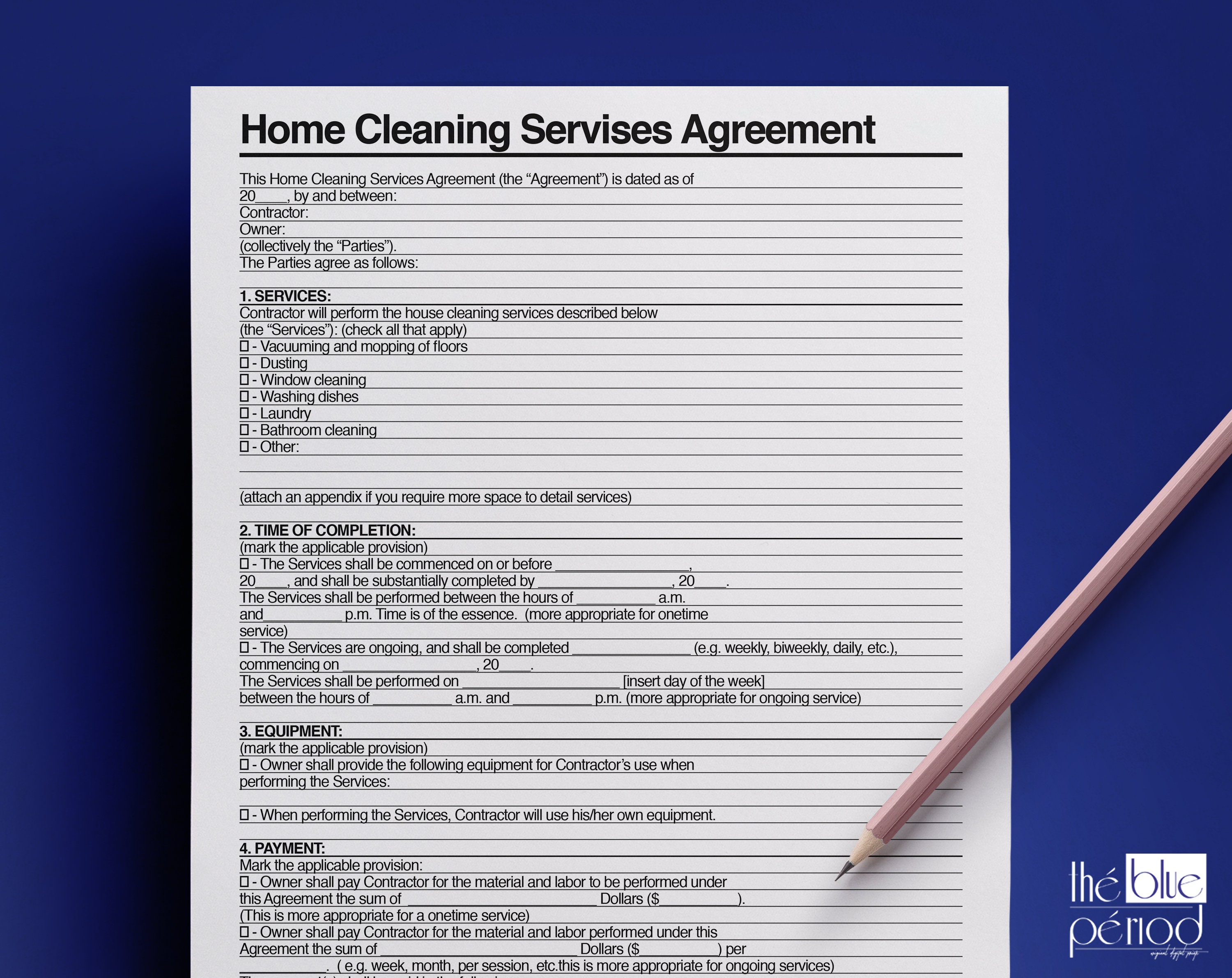 Printable Home Cleaning Service Agreement - Etsy