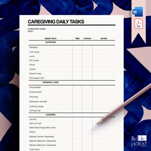 Editable Caregiving Daily Tasks Template