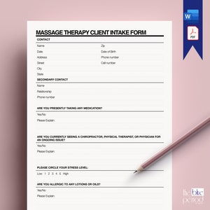Bearbeitbares Massage Therapie Kunden Intake Form