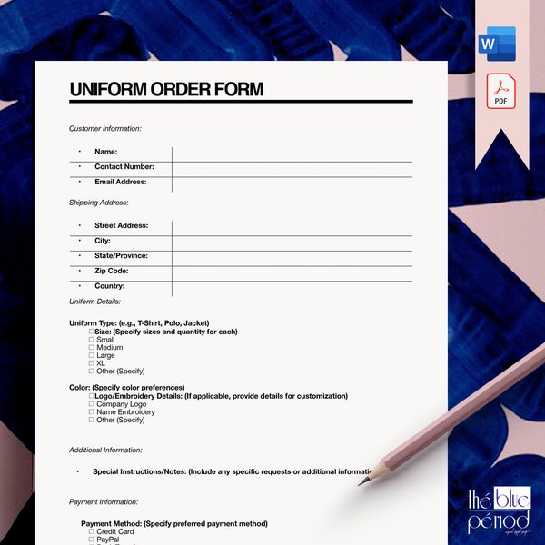 Editable Uniform order form