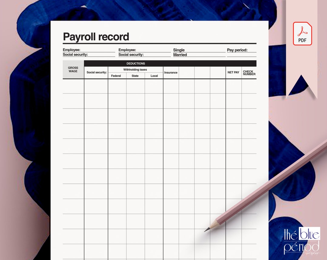 Printable Payroll Record Template Etsy