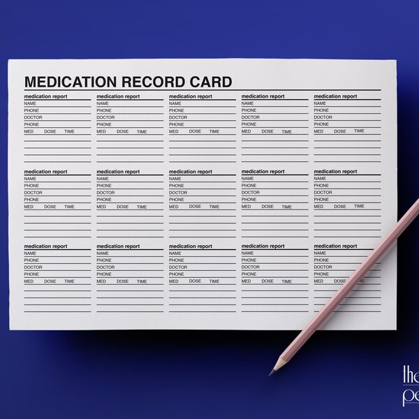 Medication Record Card Etsy