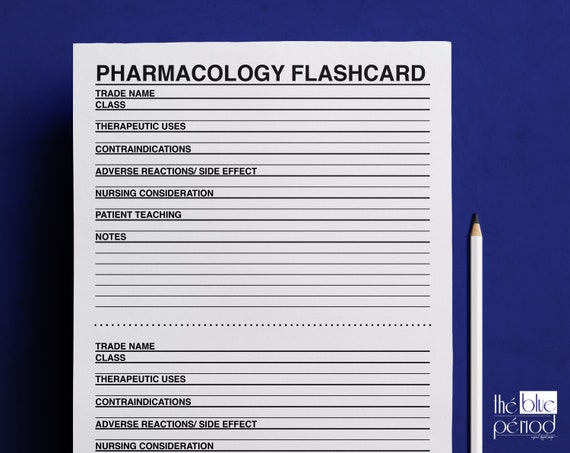 Printable Pharmacology Flashcard Template Plus Notes Sheet | Etsy