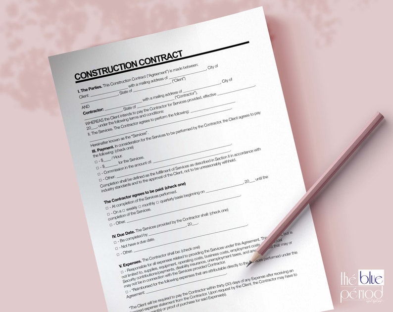 Editable Construction Contract - Etsy