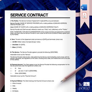 Editable Service Agreement, Digital Service Agreement Form