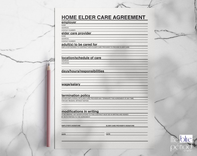 Home Elder Agreement Template, Printable Home Health Care Contract - Etsy