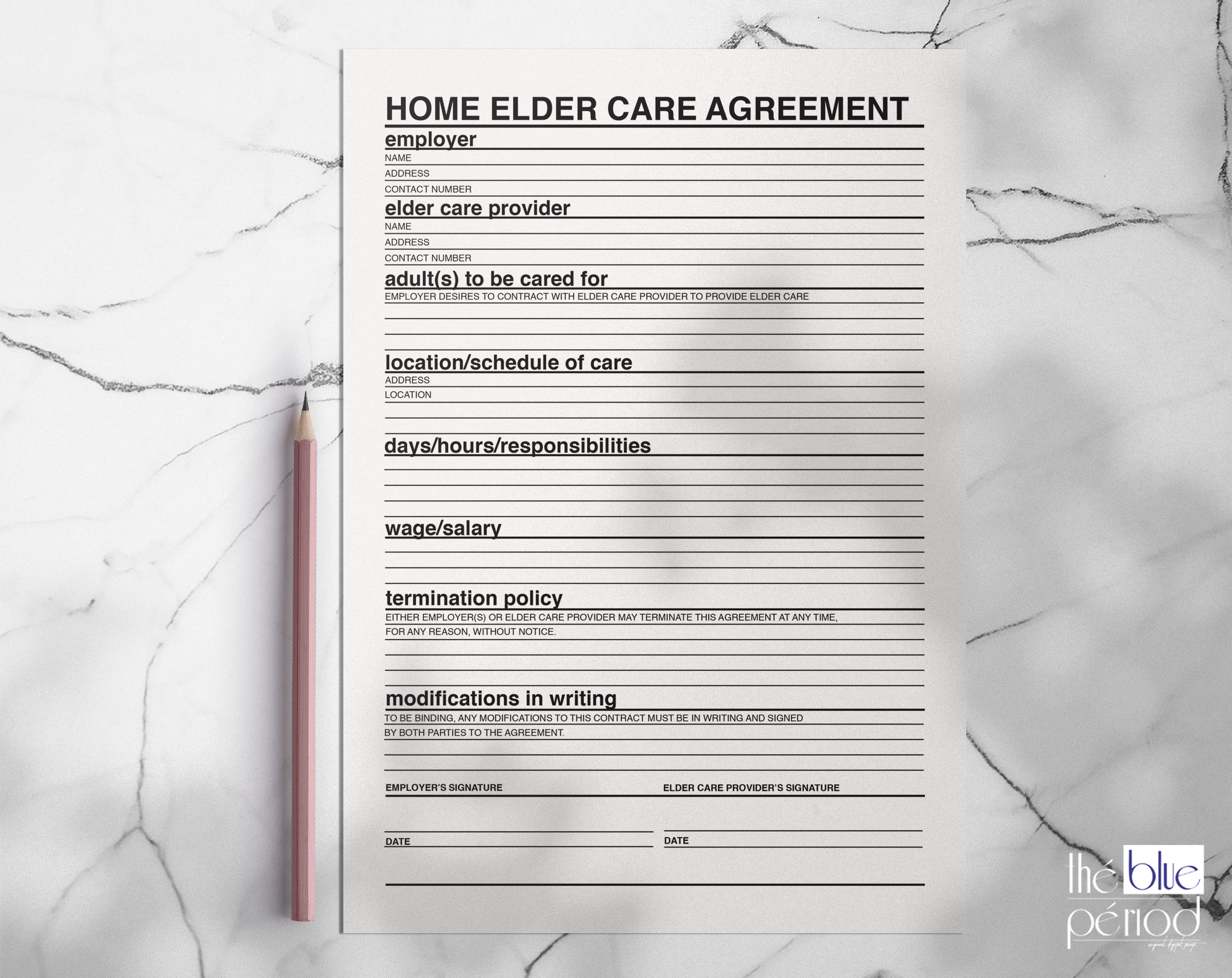 Home Elder Agreement Template, Printable Home Health Care Contract - Etsy
