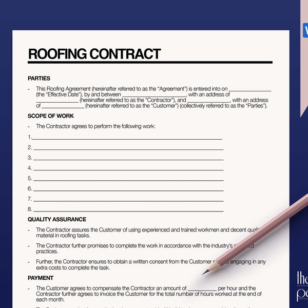 Roofing Contract Etsy