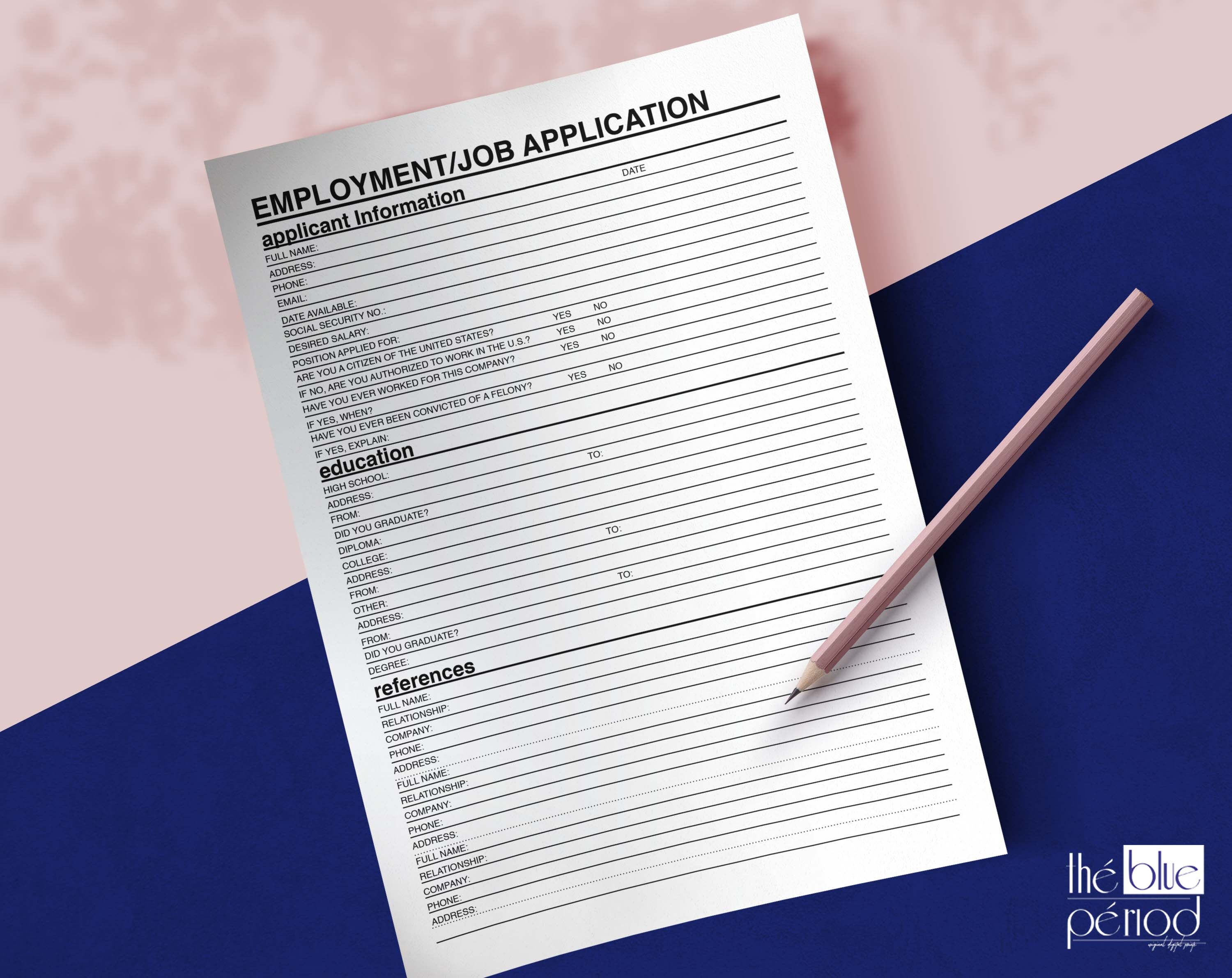 Printable Employment Application - Etsy