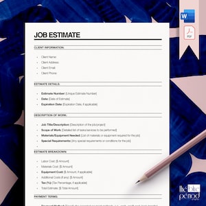 Editable Job Estimate Template, Contractor Estimate Template