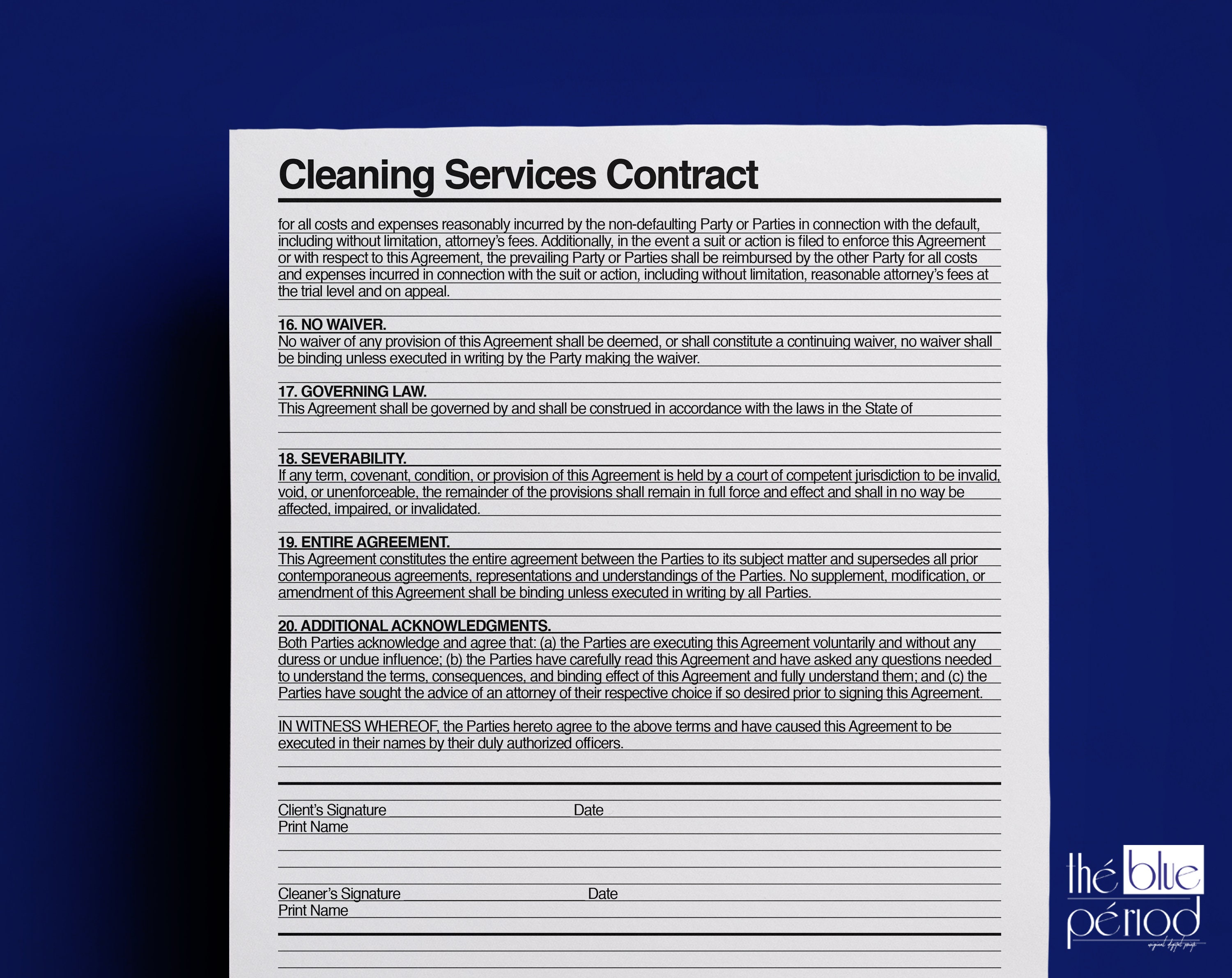 Printable Cleaning Contract - Etsy
