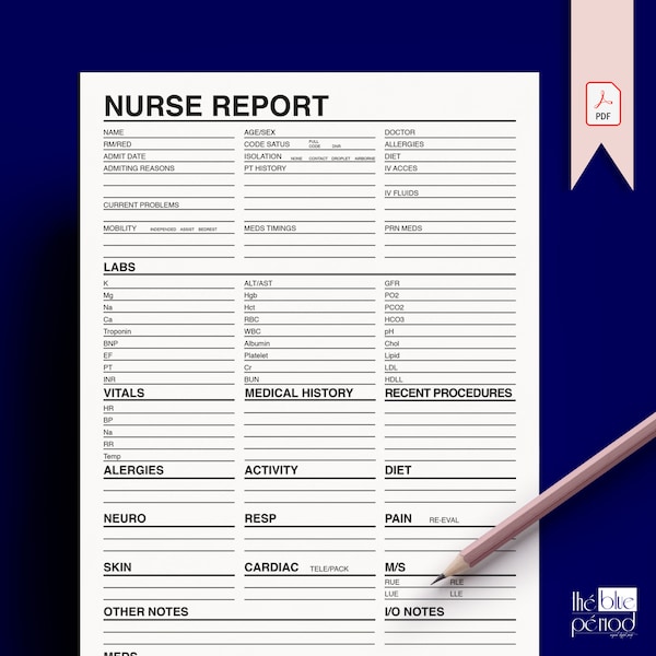 One Patient Full Nurse Report Sheet Template