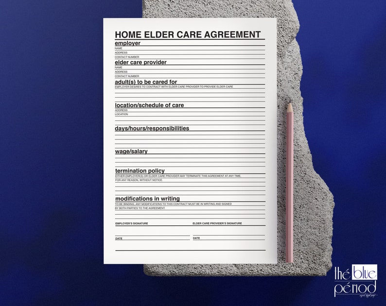 Home Elder Agreement Template, Printable Home Health Care Contract - Etsy