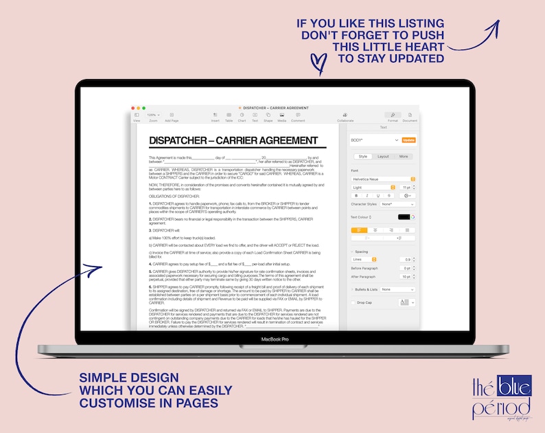 Editable Freight Dispatch Carrier Contract for Macos - Etsy