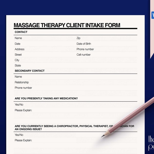 Massage Intake Form - Etsy