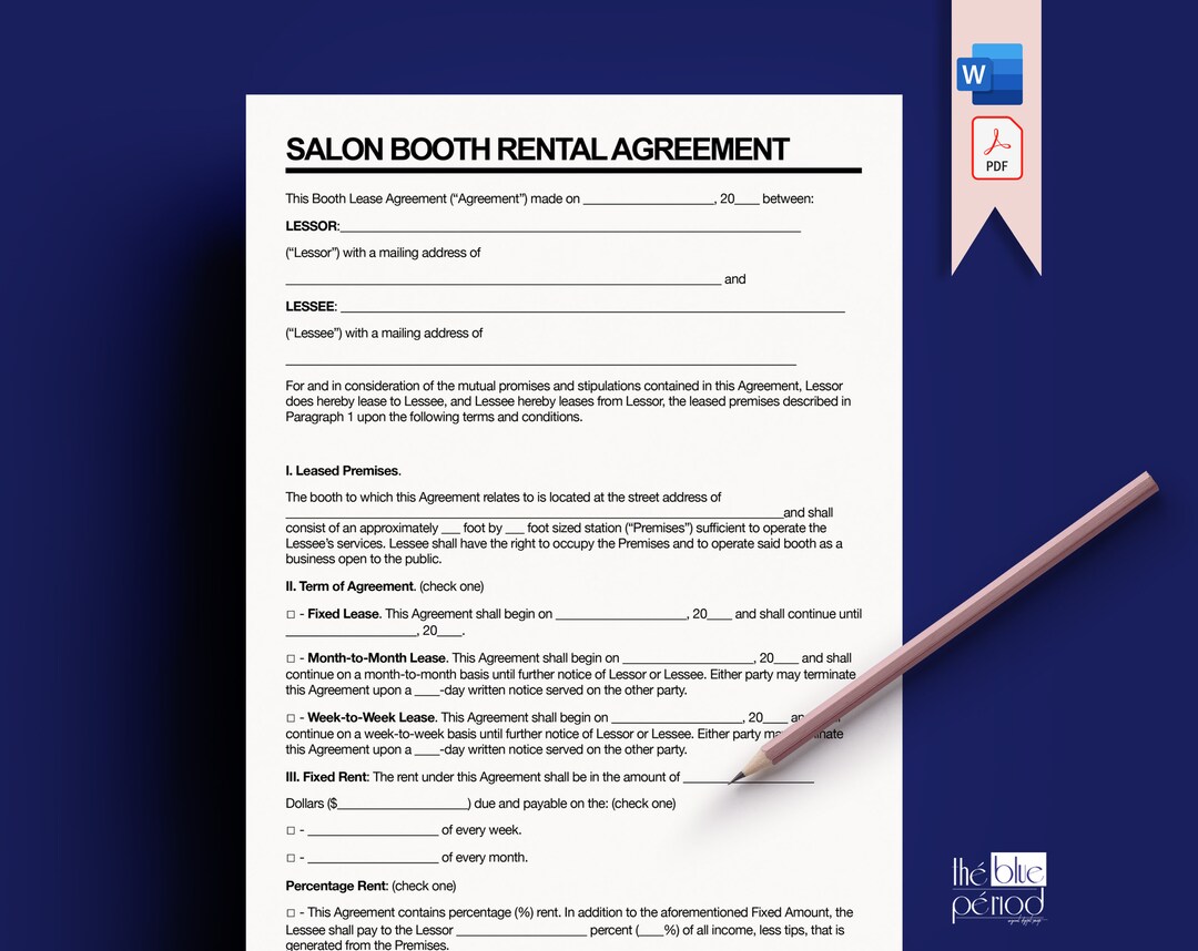 Editable Salon Booth Rental Agreement - Etsy
